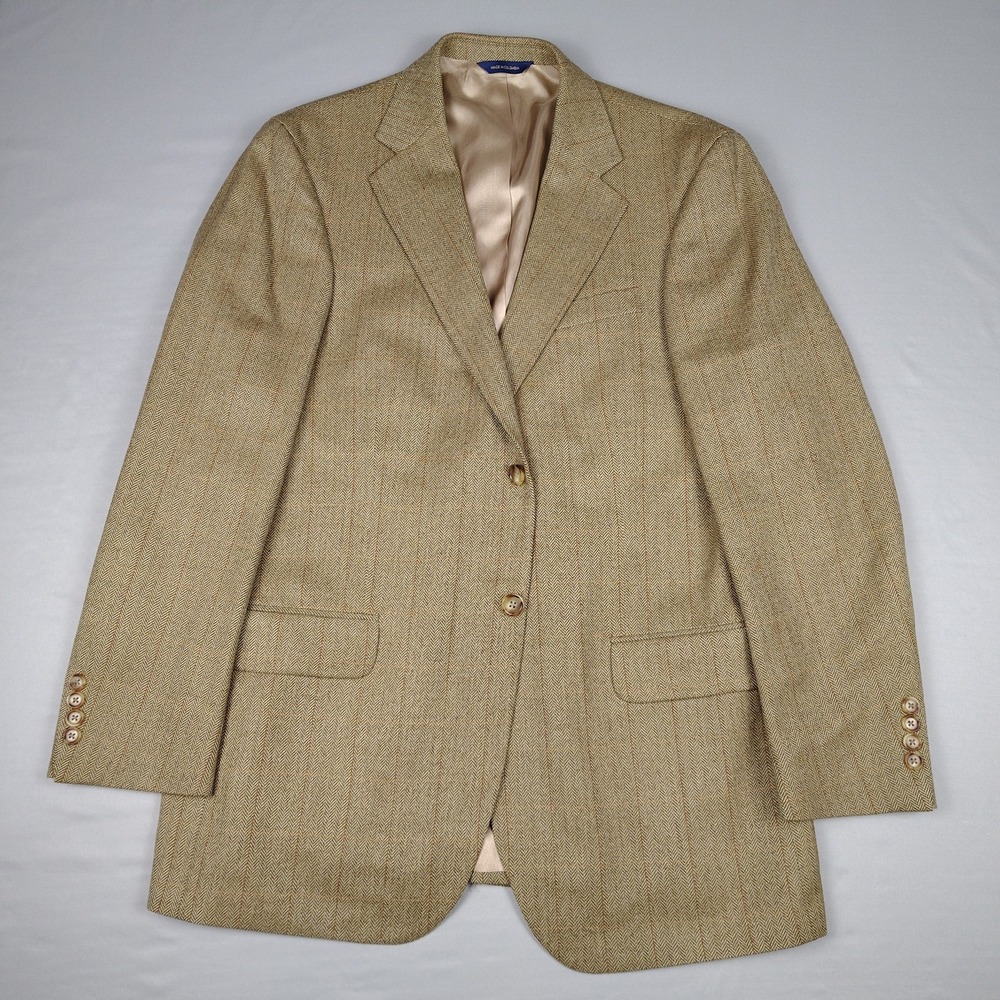Vtg Harris Tweed 40R Men's Blazer 100% Scottish Wool Tan Sport Coat Old Money